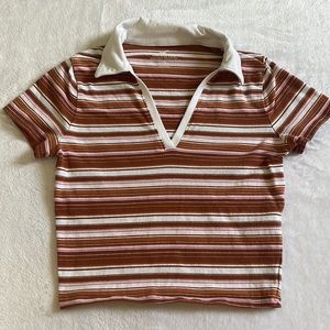 hollister white and brown striped cropped v  neck size small